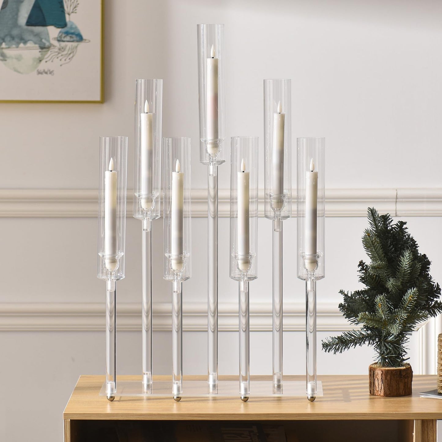 Generic Candelabra 7 Arm Acrylic Candlestick Candle Holder for Wedding Birthday Party Living Room Decor, 4pcs Set 26.5 Inch Tall, 10pcs, Clear