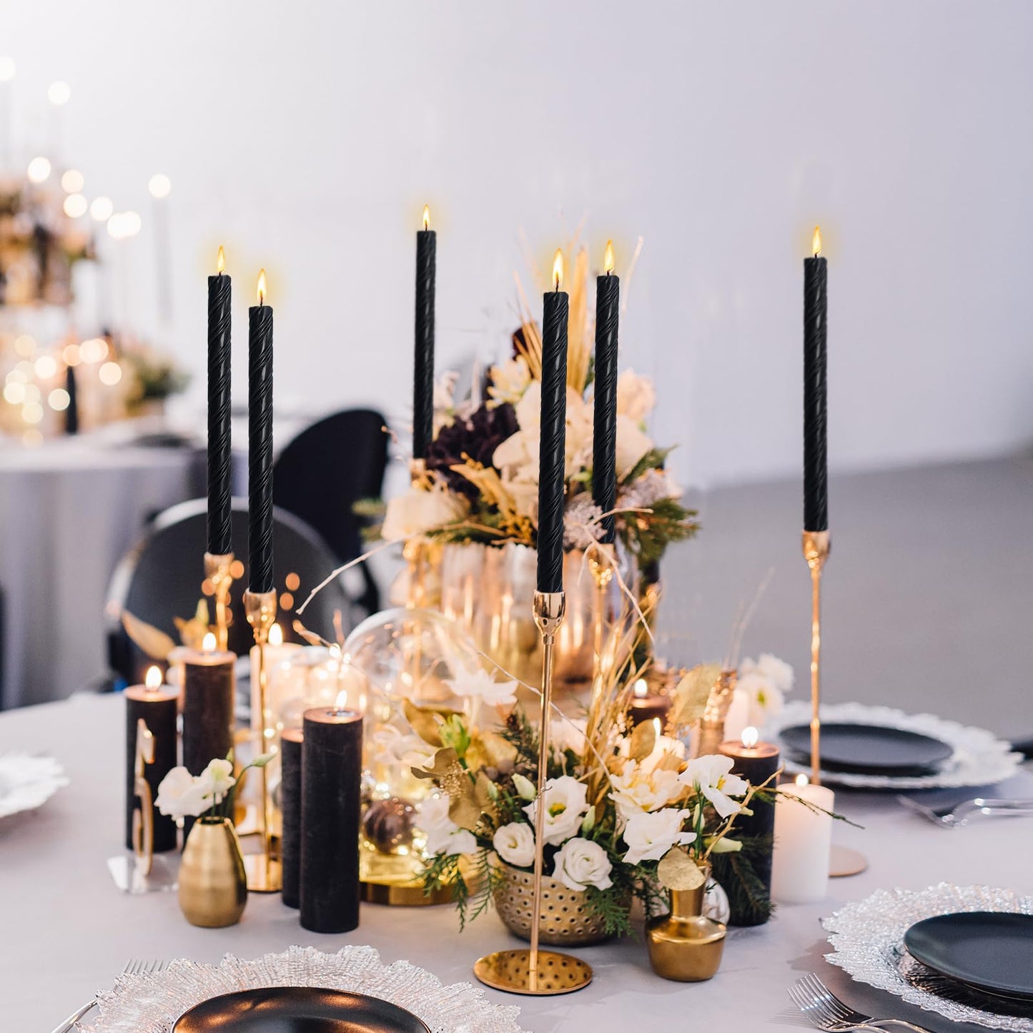 Dripless Taper Candles Unscented Black Spiral Candles Smokeless Long Dinner Candles 10 Inch Long Lasting Burn Candlesticks for Home Decoration Christmas Gifts(2Pcs)