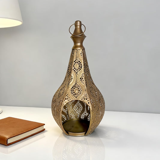 11.6inch Moroccan Lantern Lamp Decorative Candle Holders for Ramadan Decorations, Hanging, Outdoor Patio or Porch, Indoor Home Decor（Gold）