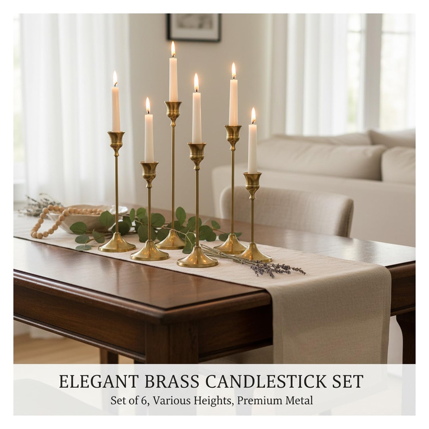 Candle Holder, Modern Minimalist Brass Gold Metal Candlestick Holders, Set of 3 Tall - Elegant Taper Candle Holders for Table Centerpiece, Wedding, Dinner Party Home Decor (2 Set 6 pcs)