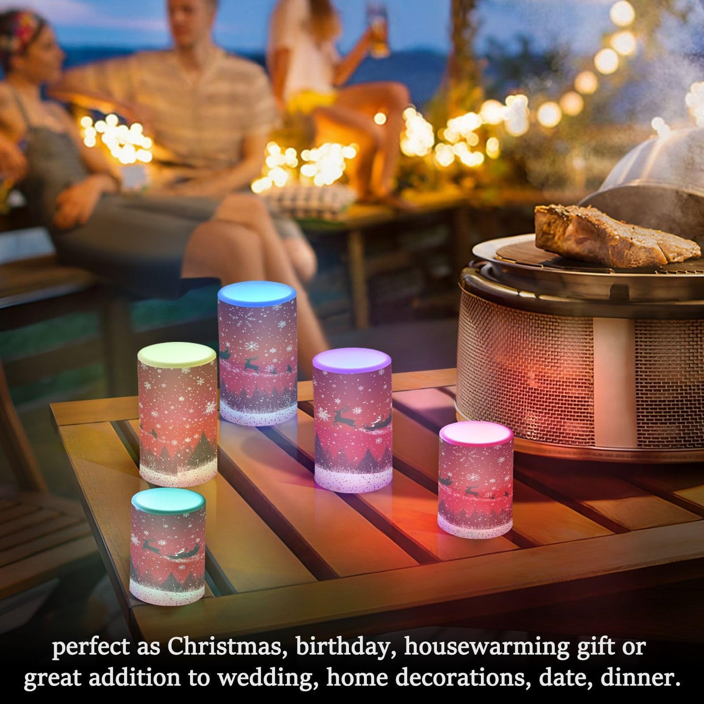 Eionryn Christmas Reindeer Santa Sleigh Red Sky Flameless Candles Battery Operated LED Candles with Remote Timer Electric Candles for Home Party Decor 2pcs