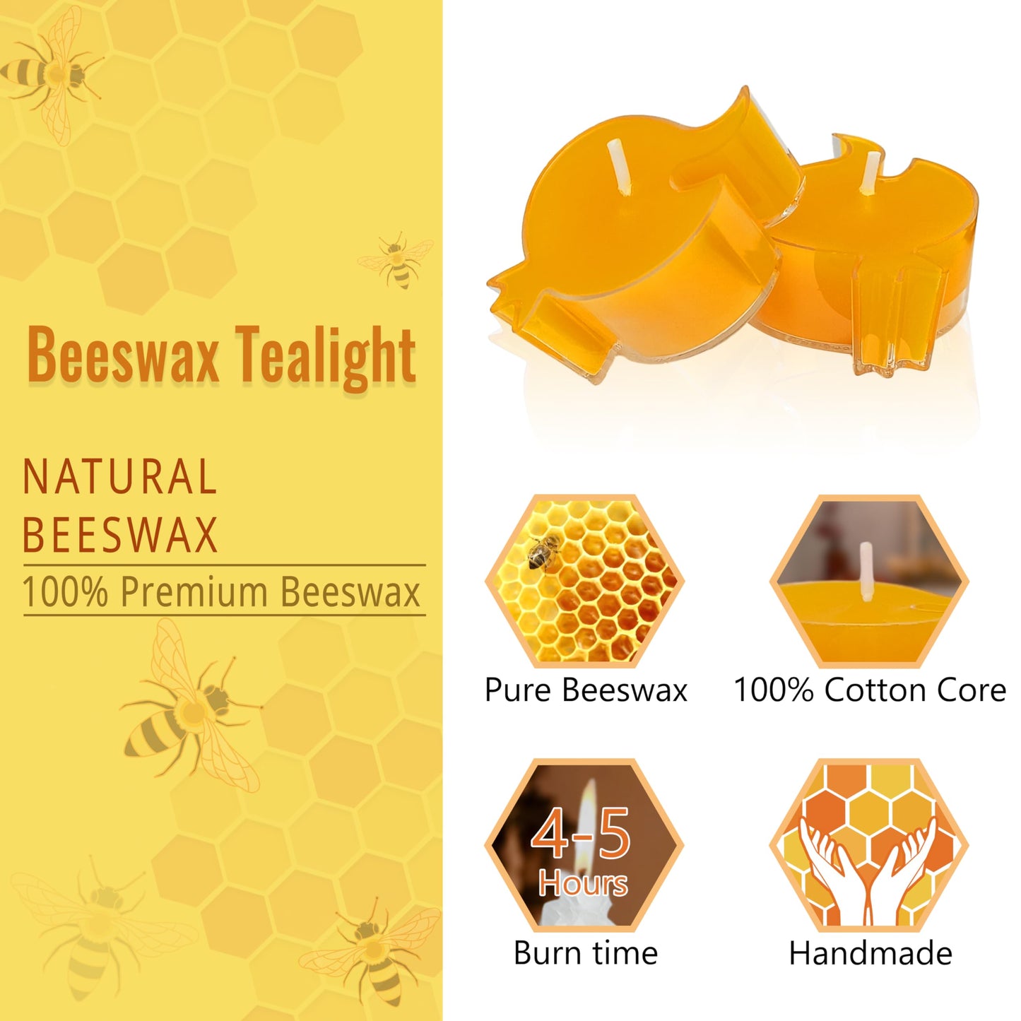 Tealight Candles Bulk Pack - Beeswax Candles 24Pack Tealight Candles Handmade of Pure Beeswax, 4 Hour Burn Time, Clear Cup Beeswax Tea Lights