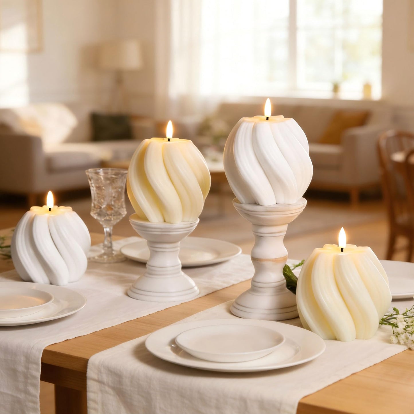 Girimax Cream White Swirl Flameless Candles with Remote, Aesthetic Twirl LED Pillar Candle Housewarming Gift Home Shelf Decor 1 Pack