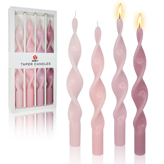 10 Inches Spiral Taper Candle Valentine's Day Candless Colorful Twisted Candle Dripless Long Candles, Handmade Candlesticks for Wedding Dinner Decor, Set of 4(Gradient Pink)