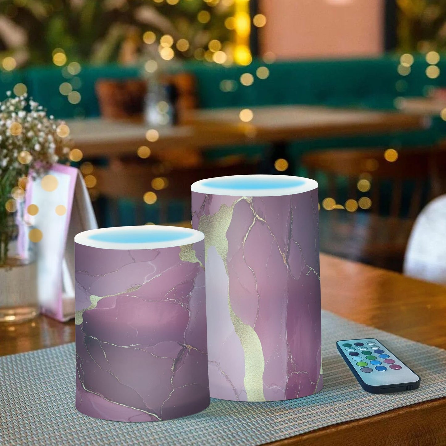 Zathe Flameless Candles Remote Led Flameless Candles for Table Marble Blush Burgundy