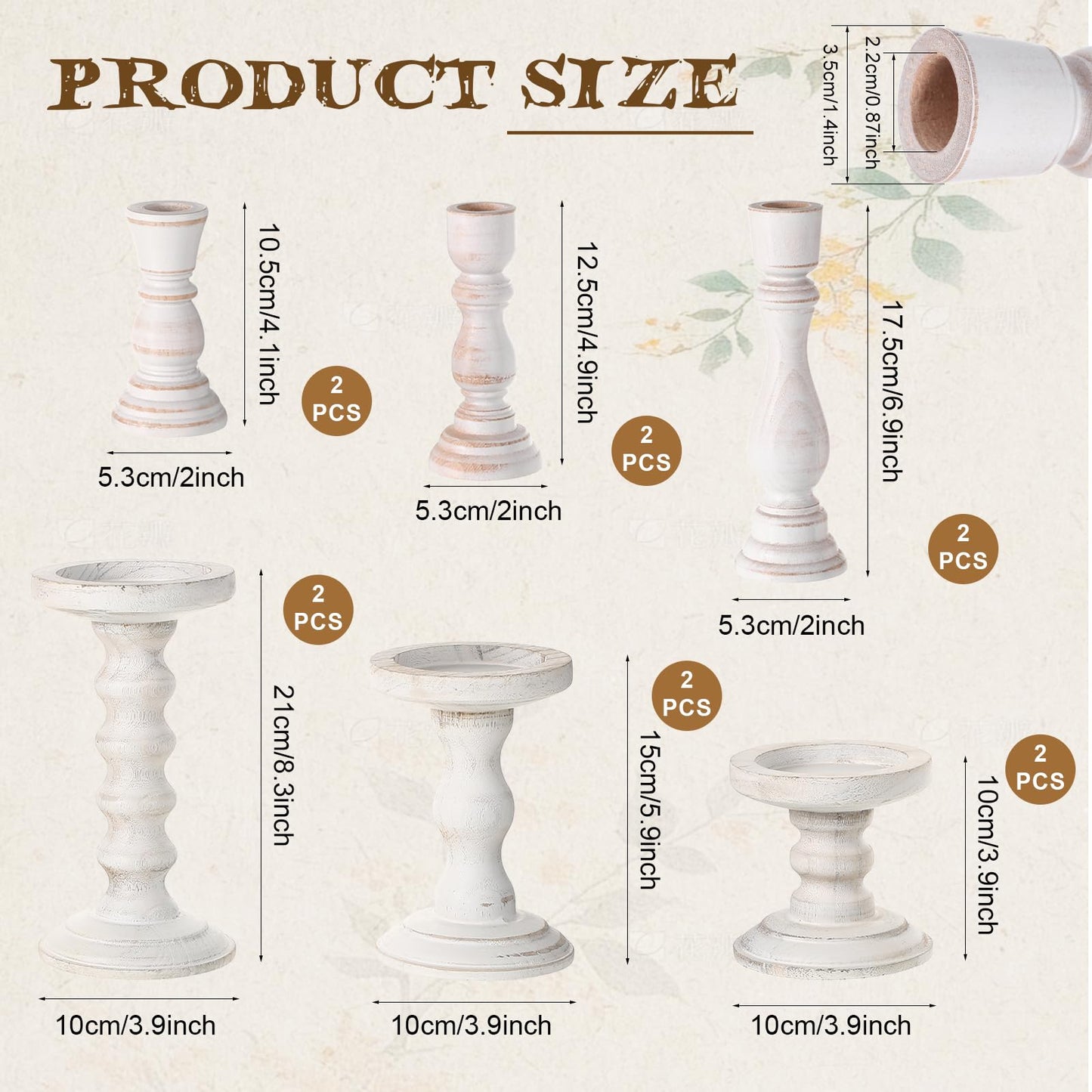 Reallnaive Wooden Candle Holders for Pillar Candles Set of 12, 2 Styles White Rustic Candlestick Stand Centerpiece Decor Fits 0.87-4" Candle Farmhouse Decorations for Fireplace Mantle