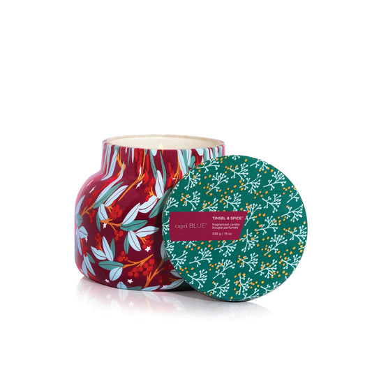 Capri Blue Pattern Play Signature Holiday Candle - Luxury Holiday Scented Candle for Home- Long Lasting Soy Wax Blend - Comes in Decorative Glass Jar (Tinsel & Spice, 19 oz)