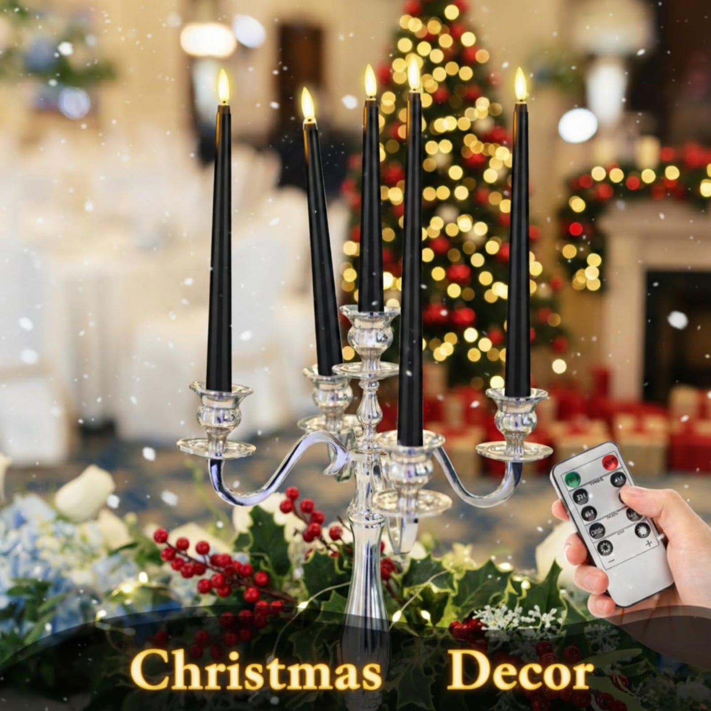 Rossesay 16 Pcs Black Flameless Taper Candles Battery Operated Candles with Remote Timer 8.5" 9.6" 10.8" 12.8" Multiple Sizes Black LED Flickering Candlestick for Wedding Centerpieces Party Decor