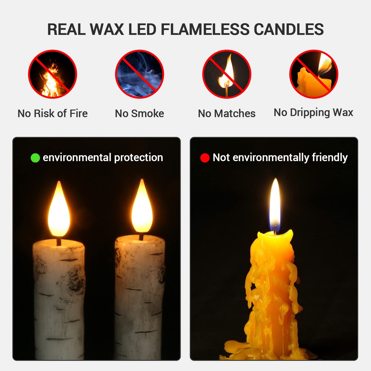 PChero Flameless Taper Candles with Remote Timer, Pack of 3 Birch Bark Real Wax Battery Operated Candlesticks, 9.6 Inches LED Flickering Window Candles for Home Wedding Christmas Decor