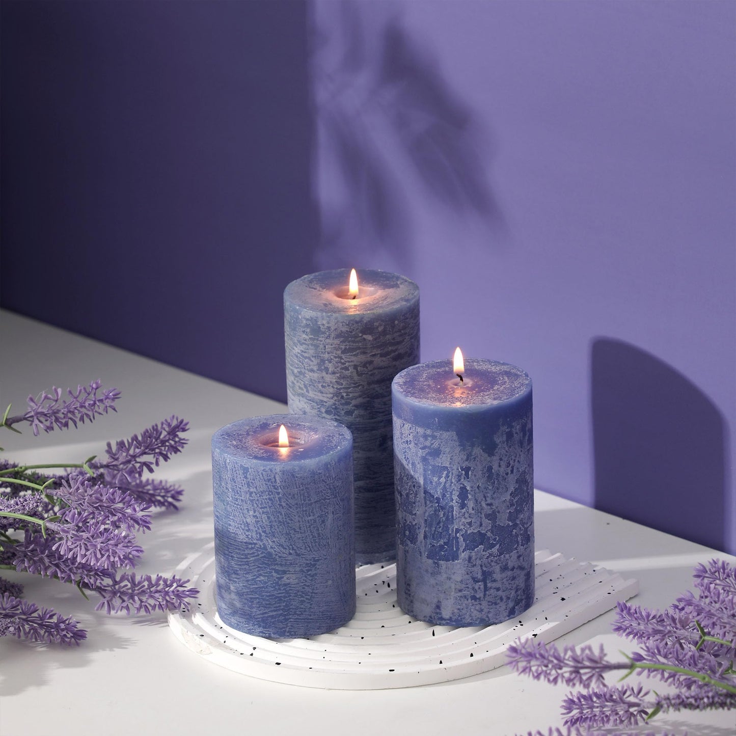 Blue Pillar Candles Set of 3 - Hand-Poured Unscented Candles,Smokeless Dripless Candles for Dinner Table and Home, Set of 3 in Different Sizes (3"x4", 3"x5", 3"x6")