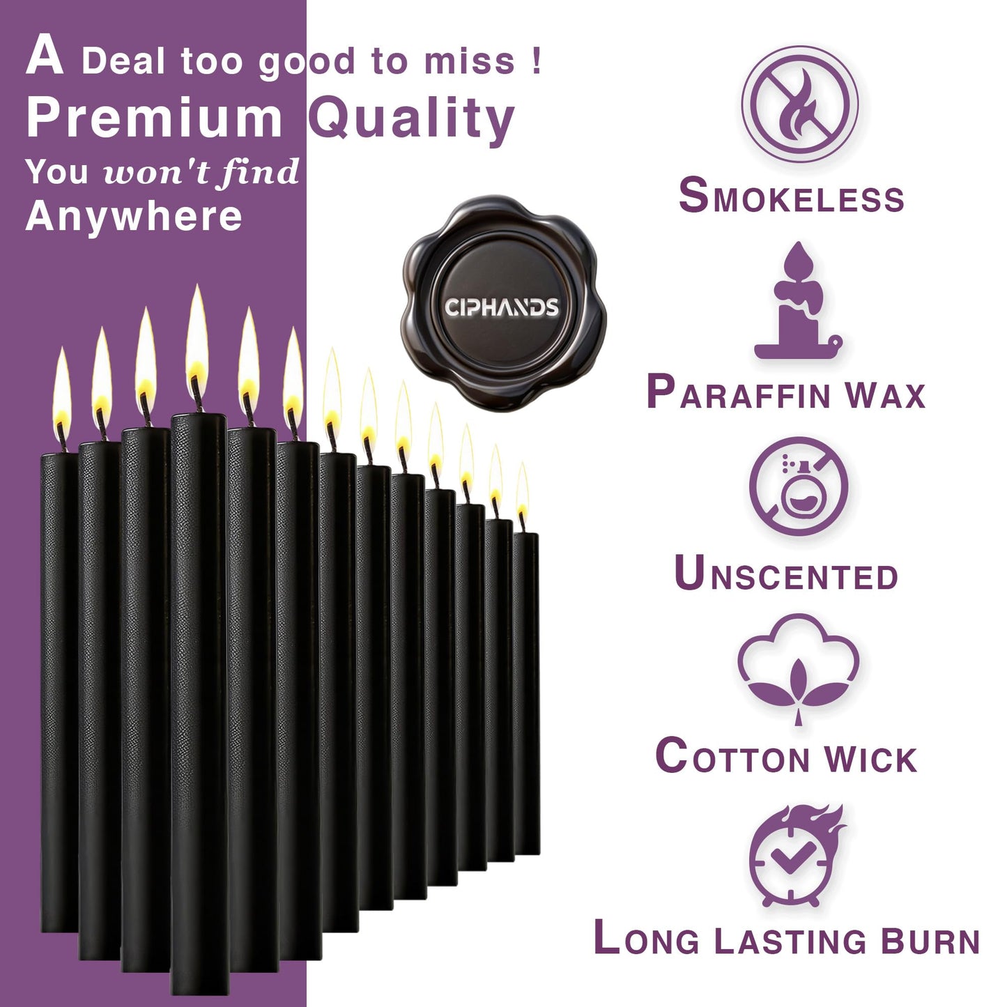 Set of 20 Black Spell & Chime – Premium Mini Taper Candles for Rituals, Prayer, Birthdays, Meditation, Altar - 4 Inch Tall, Unscented. (Black, 20)