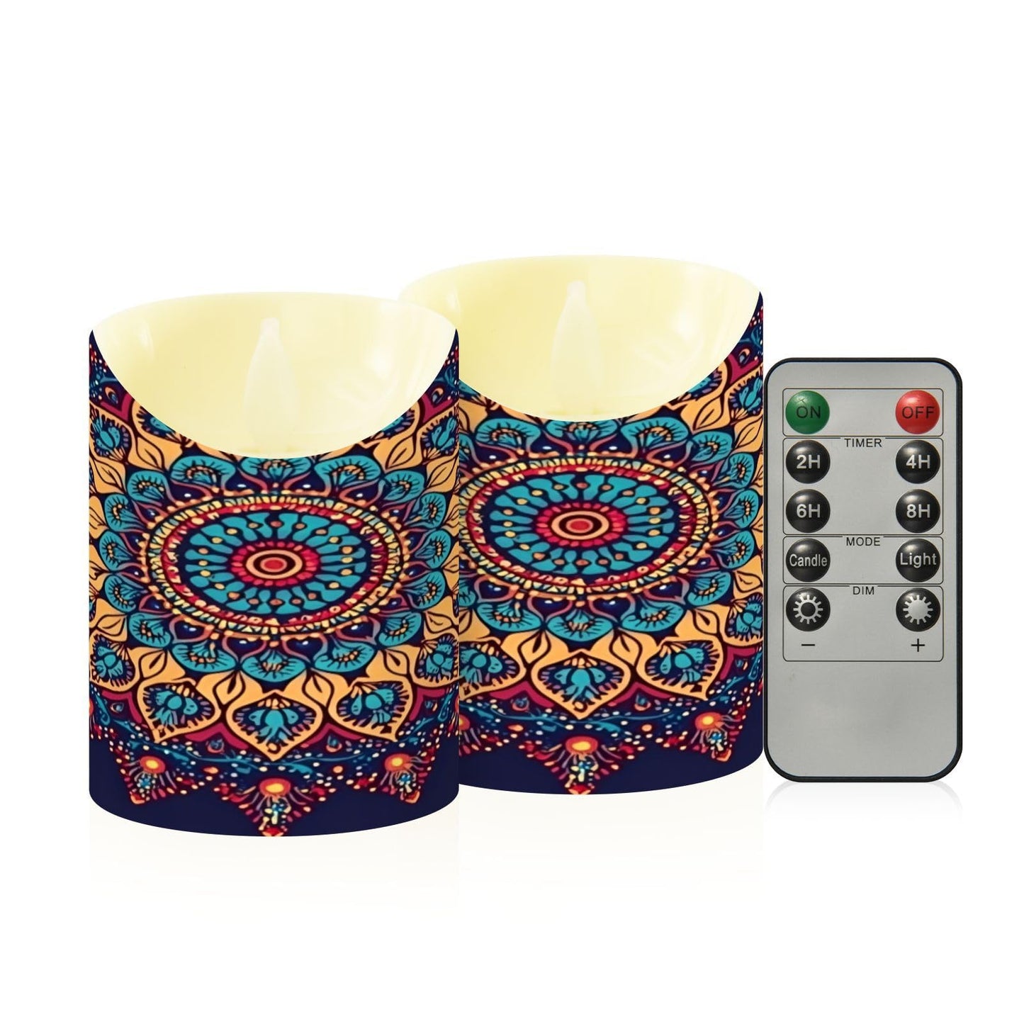 Gravopti Mandala Pattern 2 Pack Flameless LED Pillar Candles with Remote & Timer, Battery Operated, Flickering Wax Candle for Wedding, Romantic Home & Party Decor