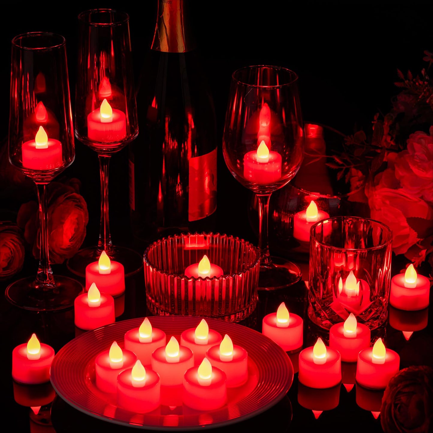 Coume 72 Pack Flameless Tea Light Candle Wedding Flameless Flickering LED Battery Operated Candle for Sweetest Day Anniversary Romantic Night Honeymoon Table Decor(Red)