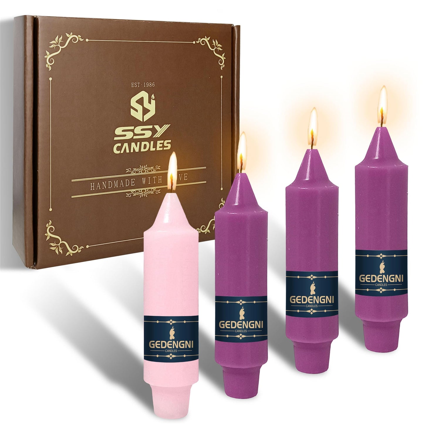 Gedengni Pink Candlesticks Short Taper Candle,5inches Purple Candle Sticks Dripless Tapered Candles for Home Decor Weddings Festive Party Holiday,7D-3PUR1PIN