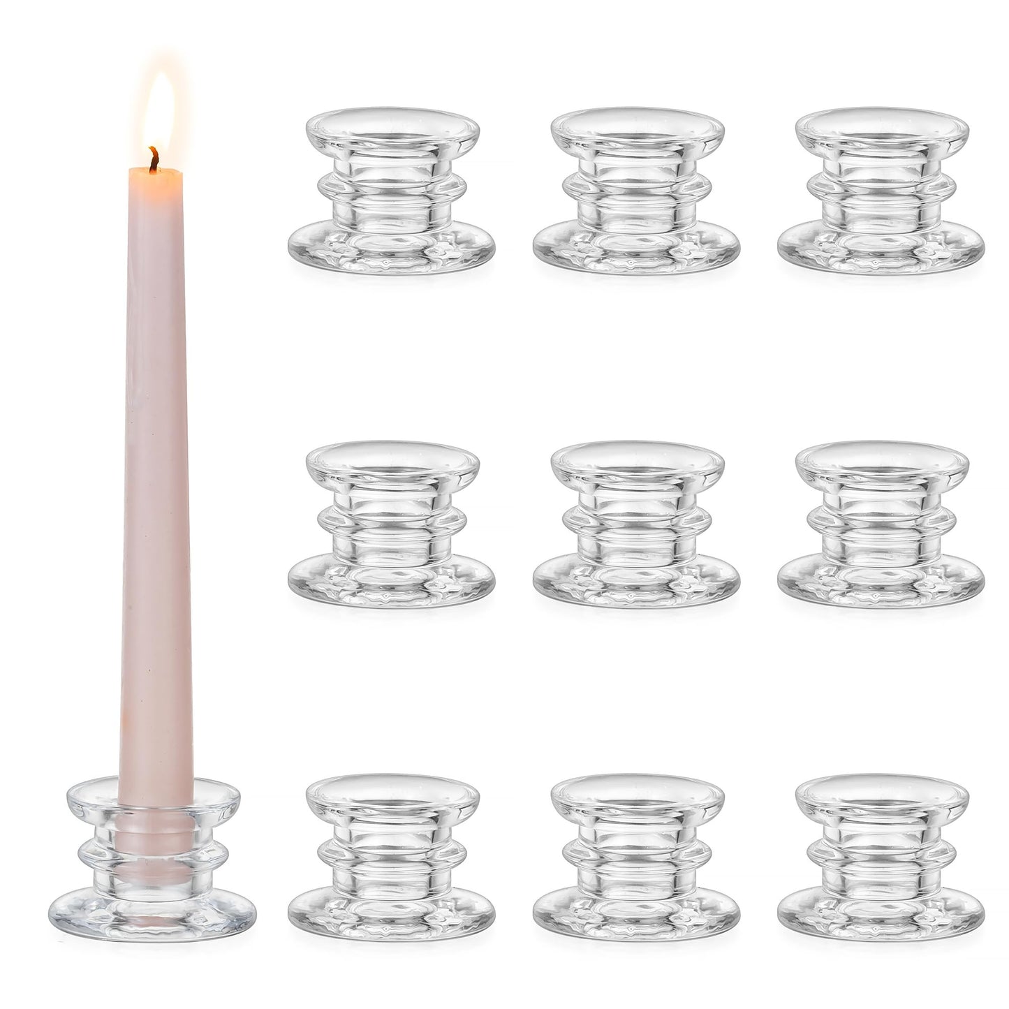 Glasseam Taper Candle Holders Bulk: 10pcs Glass Candle Sticks Holder Decor Clear Short Small Candlestick Holders Modern for Table Centerpiece Wedding Christmas Dinner Party