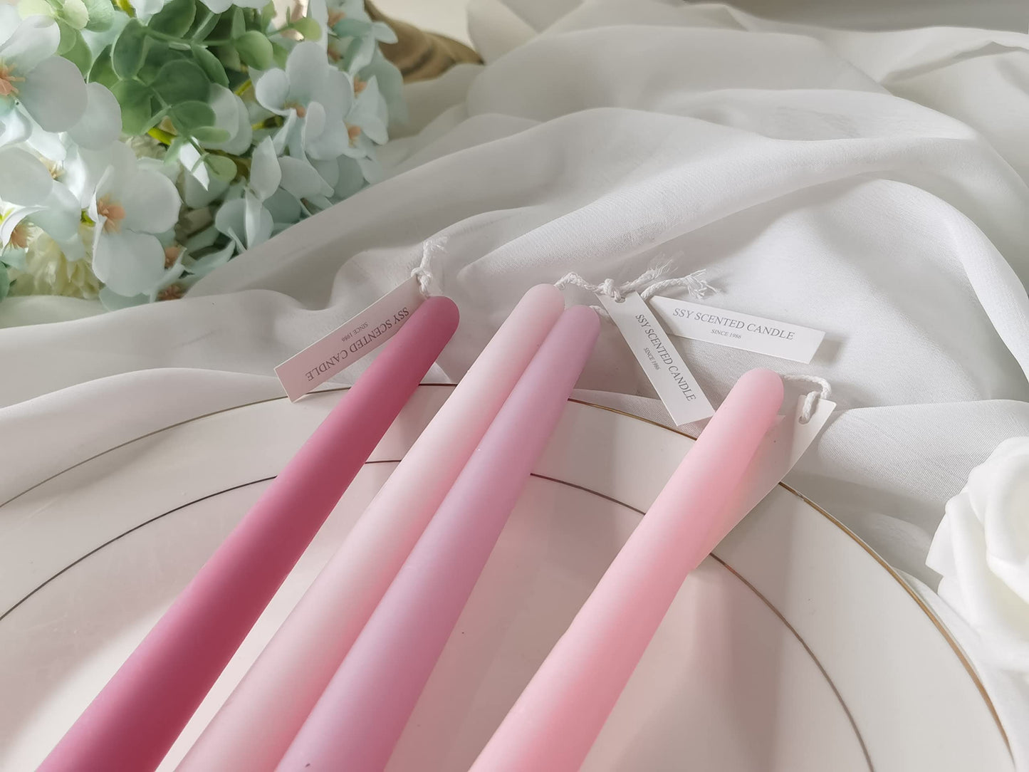 4 PCS Pink Taper Candles Rose Scented Long Pink Gradient Taper Candles Smokeless Candlesticks for Holiday Valentine's Decor Wedding Festival and Special Occasions,10 INCH
