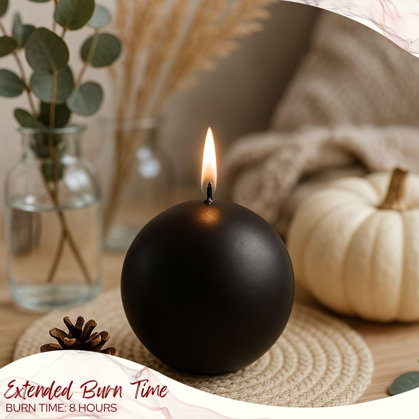 Biedermann & Sons Black Round Candles (Set of 4), Unscented Dripless Balls, 2.5" Spheres, 8 Hour Burn, Thick Set for Centerpiece Clusters and Home Accents