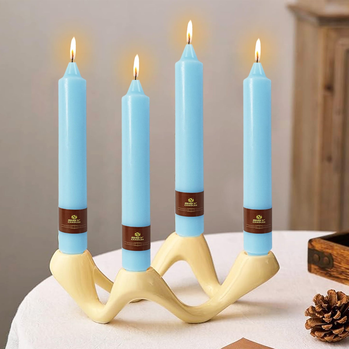 Blue Taper Candles 9 inch - 4 Pack Fat Candle Taper Candles Dripless, Smokeless, Unscented Hand Poured Tall Candlesticks - Perfect for Home Decor, Weddings, and Special Occasions
