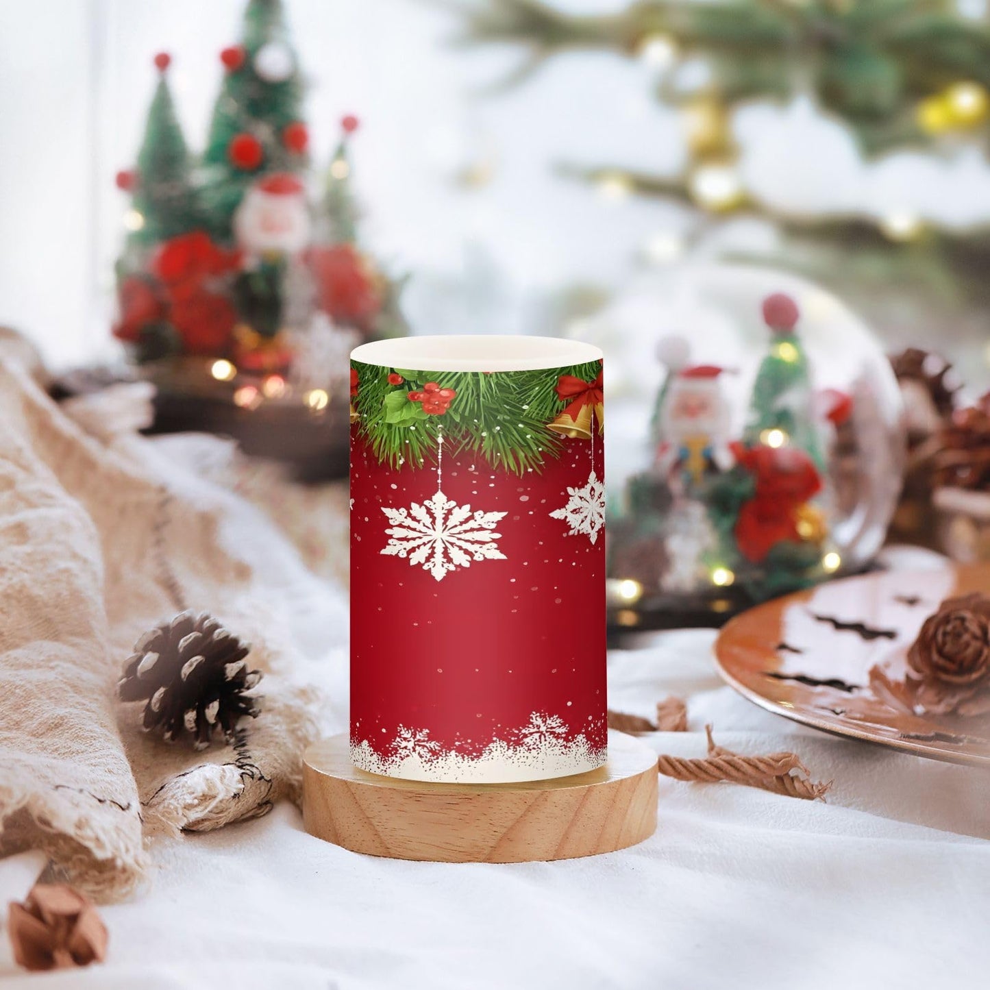 Flickering Flameless Candles, Christmas Snowflake Bell LED Candles with Remote Timer, Set of 2 Battery Operated Candle for Valentine Wedding Birthday