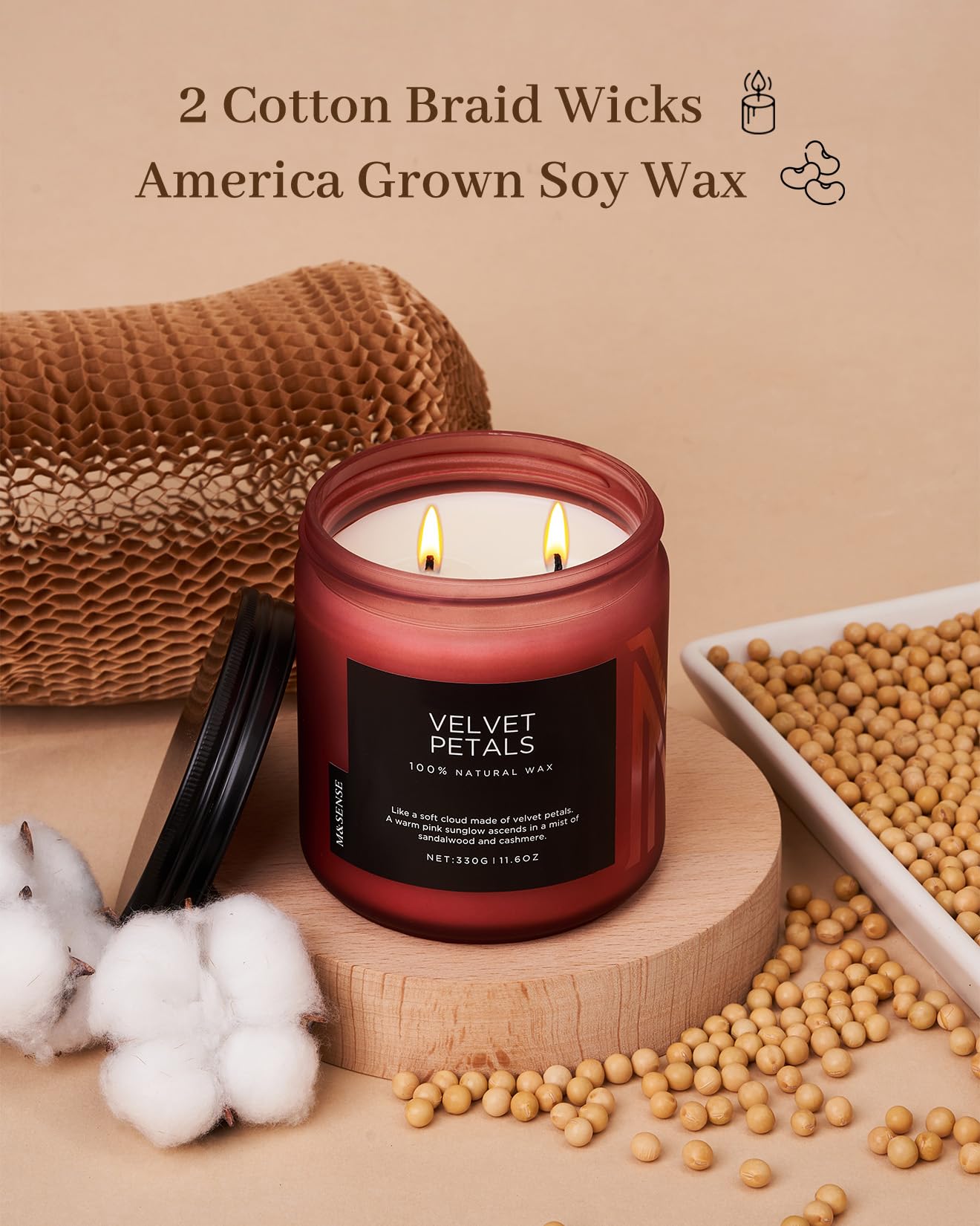 M&SENSE Sandalwood Rose Scented Candles for Home, 70 Hour Long Lasting 11.6oz Organic Natural Soy Wax Luxury Floral Classic Candle Gifts for Mother's Day