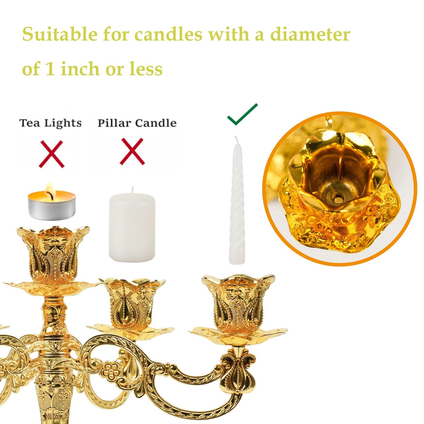 5-Candle Candelabra Metal Candlestick Holder Decoration for Weddings, Churches, Halloween, Christmas, Birthday Party (A-Gold)