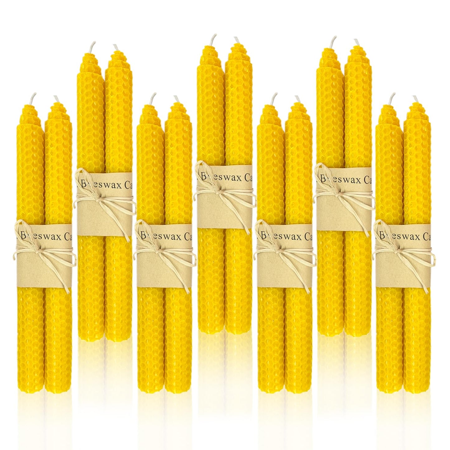 14 Pack Beeswax Taper Candles, Handrolled Bees Wax Candle for Home, Dripless & Unscented Candle Sticks, 9" Tall, Natural Yellow Beeswax Candles by Kissingfish