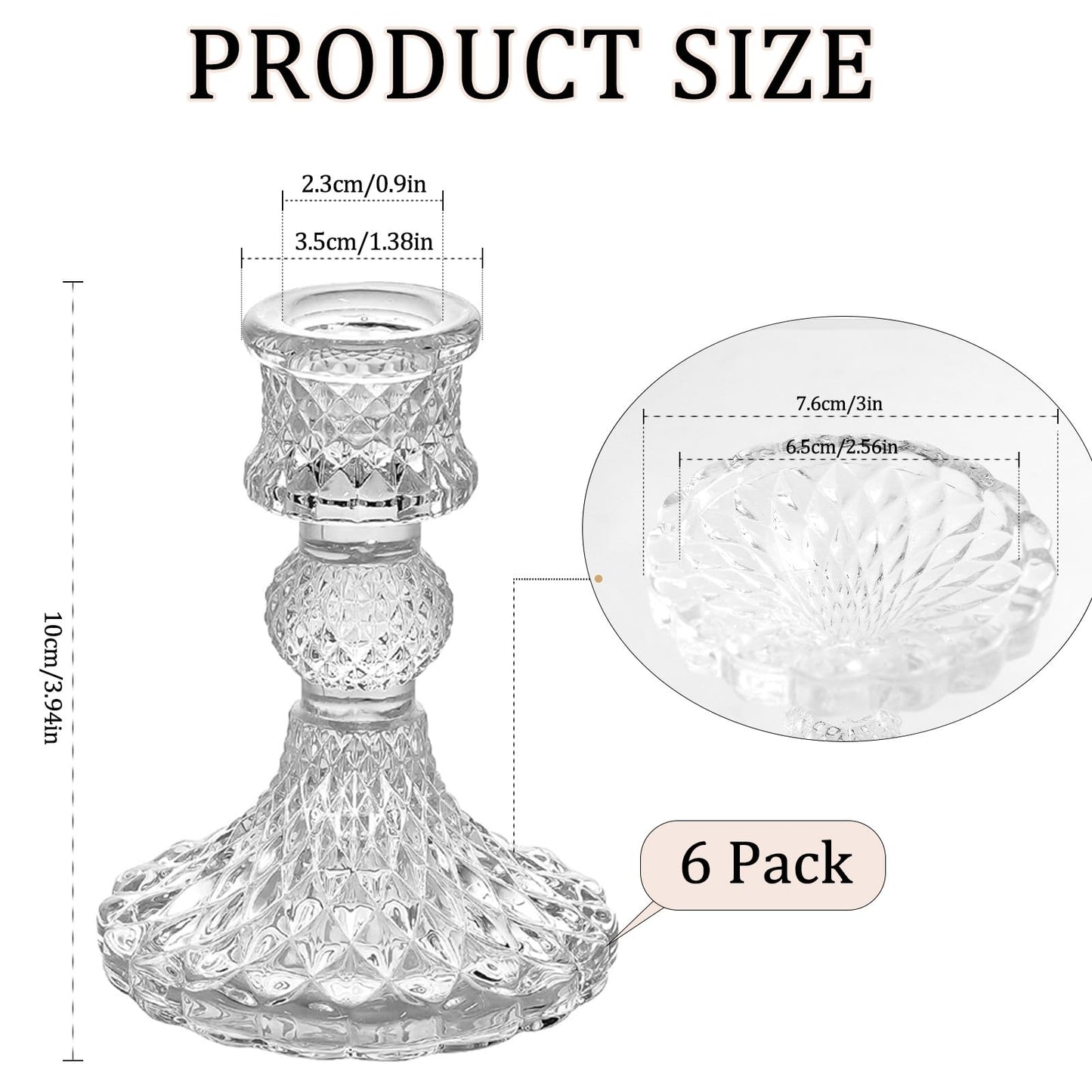 6 Pack Glass Taper Candlestick Holders, Clear Candlestick Holders, 4" H Crystal Candle Holders Decorative Candle Stand Centerpiece for Wedding, Festival, Dinning Party Table Decor