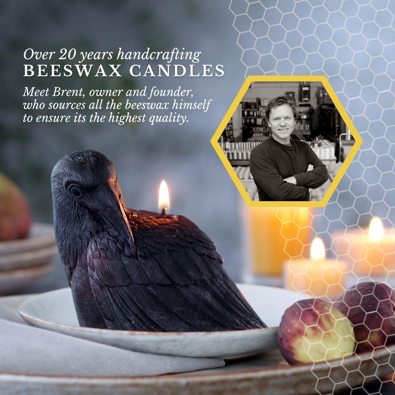 Big Dipper Wax Works Black Crow Candle – Handcrafted 100% Pure Beeswax, 4" × 3.5", Unscented, 24-Hour Clean Burn, Artisan Halloween Décor & Gothic Home Accent, Eco-Friendly Candle