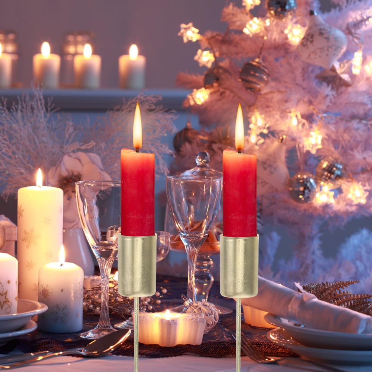 VOSAREA 5pcs Candle Holder Stakes Candlestick Liners Inserts Cups Wreaths Candle Stand with Spike for Pillar Tealight Wedding Flower Arrangement for Christmas Table Decor