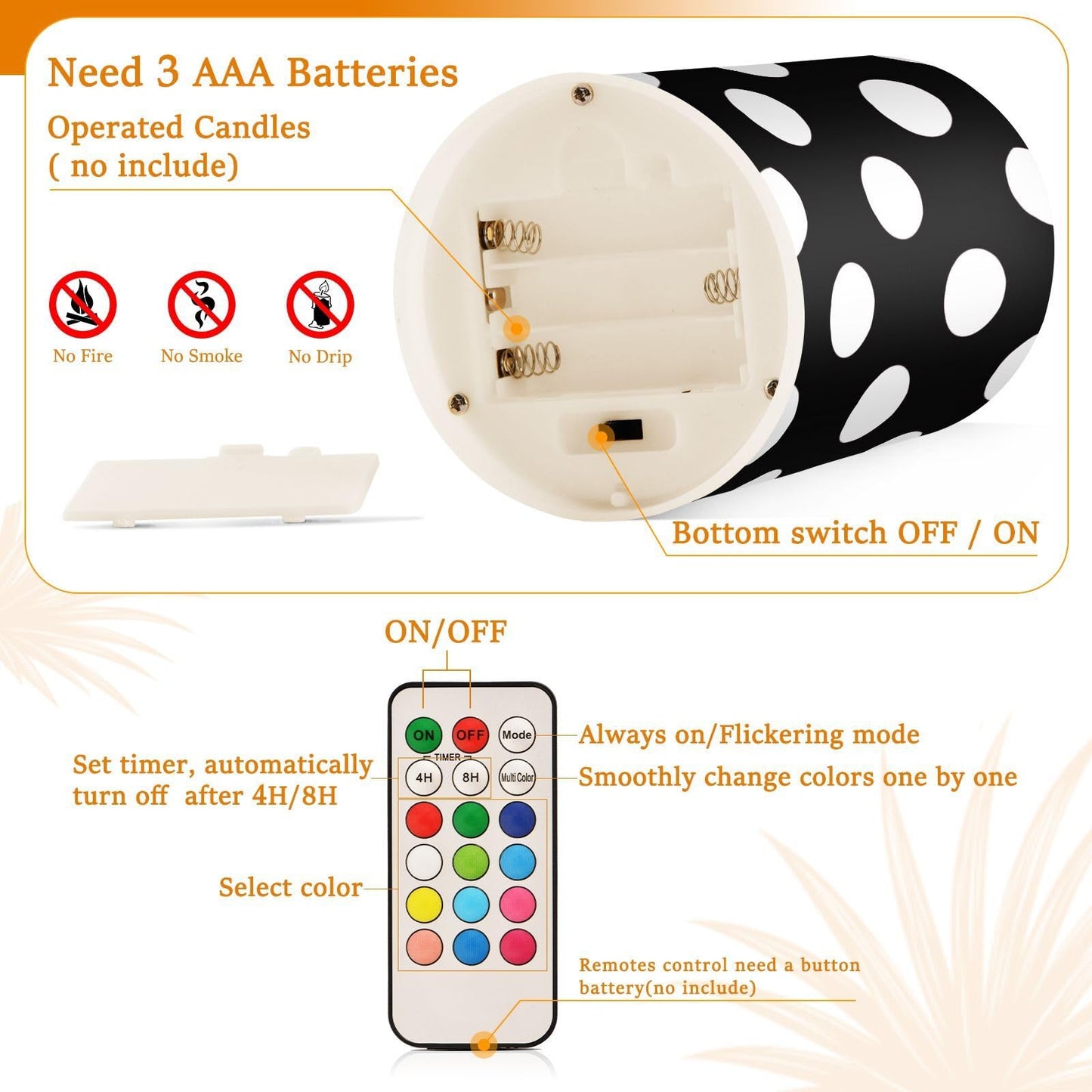 ALAZA Flickering Flameless Candles White Black Polka Dots Battery Operated Candles with Remote Timer LED Pillar Votive Candles Set of 2 for Holiday Decor