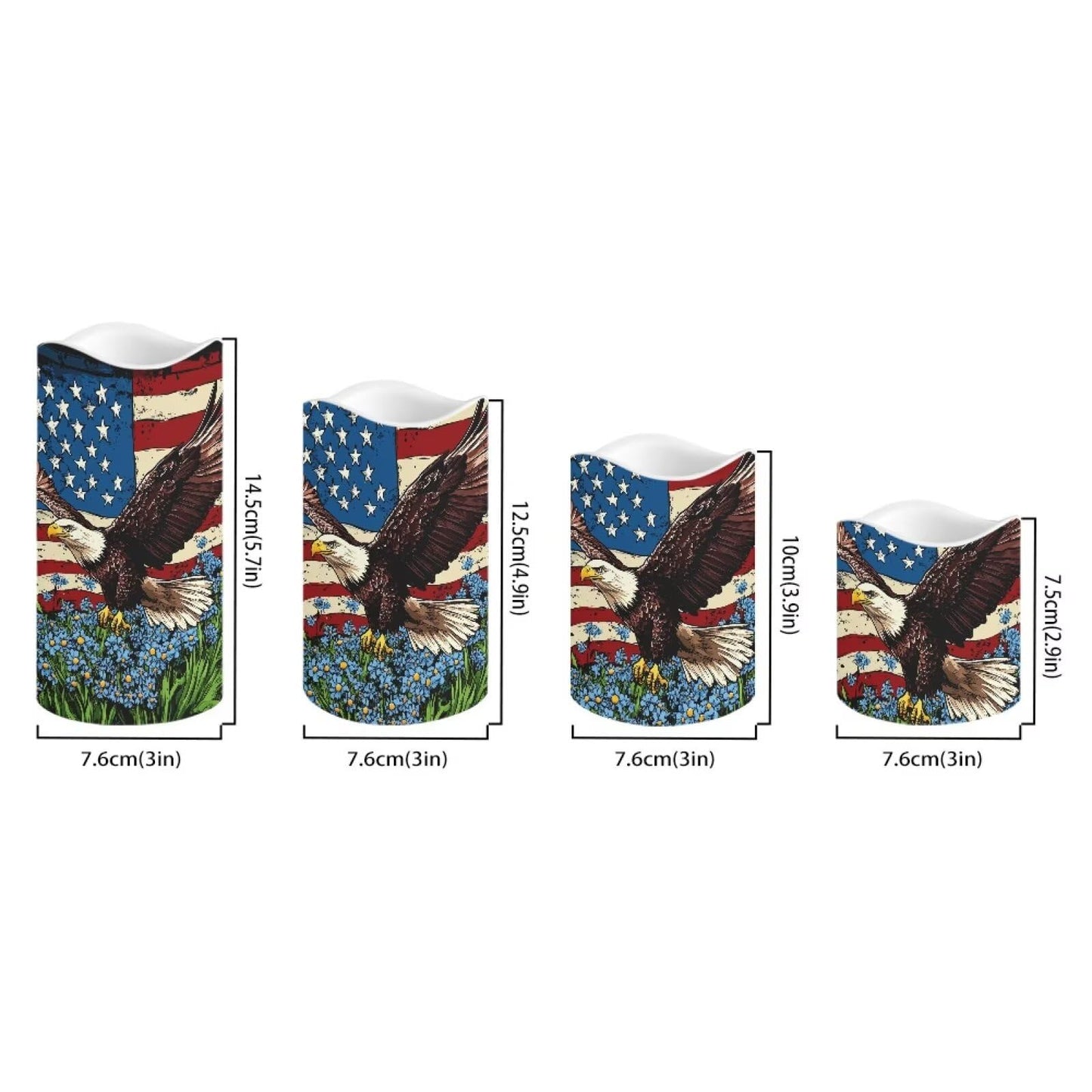 Uorisanigo USA Eagle Flag Floral Plastic Flameless Candles with Remote Control and Timer LED Flickering Battery Electric Pillar Candles for Table Patriotic Decoration
