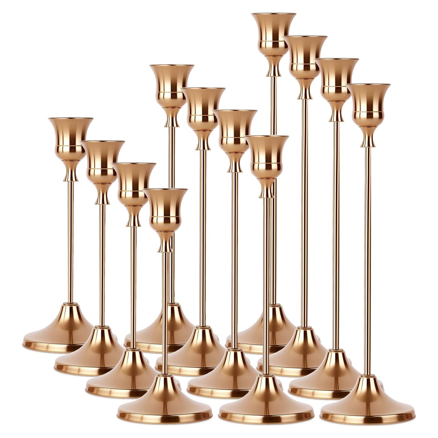 4 Sets(12 Pcs) French Gold Tapered Candle Holder,Candlestick Tall Metal Candlestick Holders for Table Centerpiece Home Decor for Wedding Fireplace Mantel Housewarming Gift Fits 3/4 Inch Thick Candles