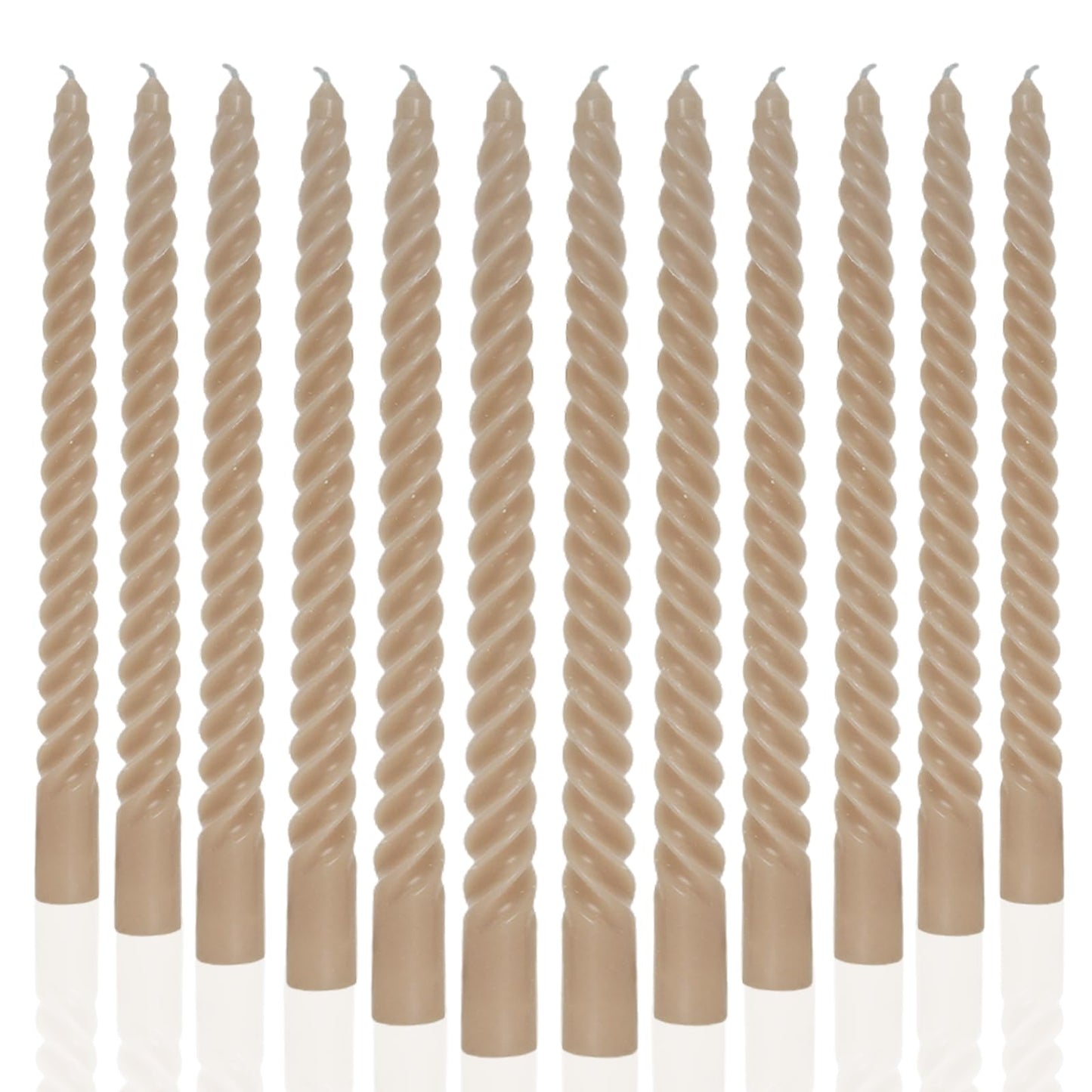 Mocha Beige Taper Candles Stick Brown Spiral Taper Candles-Set of 12 for Fall Decoration Weddings Party Church-Unscented Candles,10inch(F-Mocha Beige)
