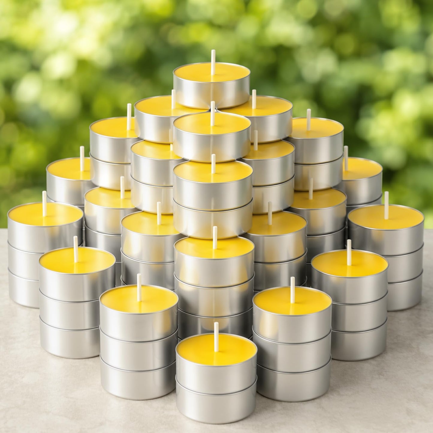 100 Pack Citronella Tealight Candles Bulk,Outdoor Intdoor Summer Scented Candles,Natural Soy Wax Citronella Tea Lights Candles for Patio,Yard,Garden,Pool,Porch,Parties,Weddings