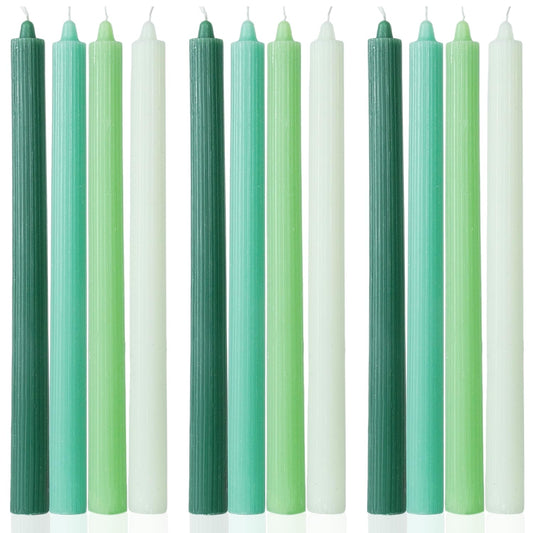 Green Taper Candles Tall Tapered Candlesticks-Smokeless Unscented Long Burning-Hand Poured,Colored for Home Decor Wedding, Dinner-10.6inch,Set of 12