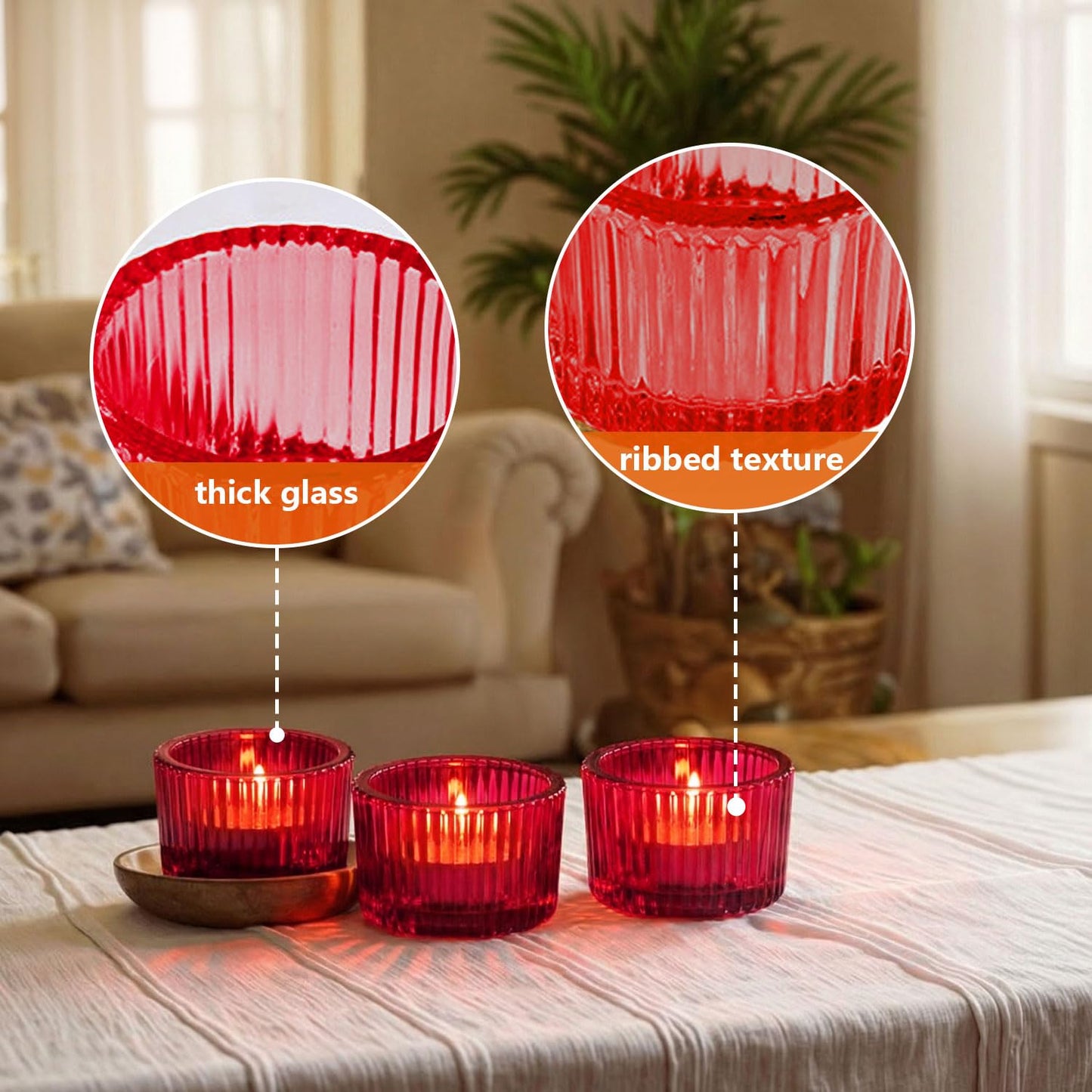 JOYIT Red Votive Candle Holders Bulk Set of 12, Tealight Candle Holder for Wedding Table Centerpiece, Glass Small Candle Holders for Birthday Party, Valentine's Day, Home Decor (2''X 1.4'')