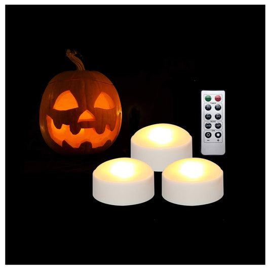 3 PCS Halloween Pumpkin Lights with Remote and Timer Battery Operated LED Decorative Bright Flickering Flameless Candle Set Bulk for Jack-O-Lantern Décor Party Home Christmas Decorations, White Color