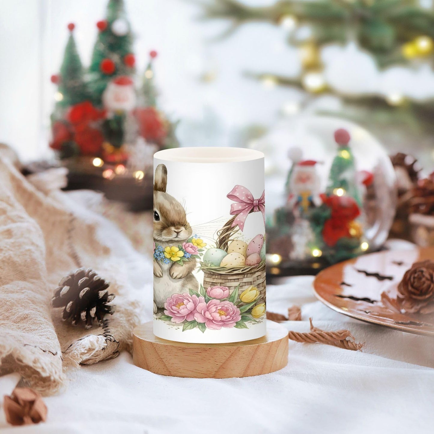 ALAZA Cute Watercolour Little Rabbit Easter Flickering Flameless Candles Battery Operated with Remote Timer,Tea Light Candles LED Pillar Votive Candles Set of 2 for Outdoor Indoor Decorations