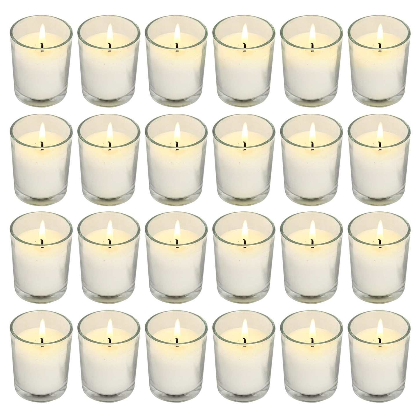 Soft Breeze 24 Pack Ivory Unscented Votive Glass Candles for Wishing, Hydrotherapy, Wedding, Birthday, Holiday, Party
