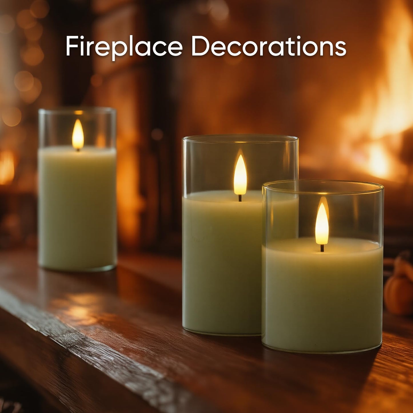 5plots Glass Battery Operated Green Flameless Candles with Remote Timer, 3D Wick Real Wax Pillar Led Candles Warm Flickering Light for Indoor Home, Halloween, Christmas Decor D3 x H4 5" 6", Set of 3