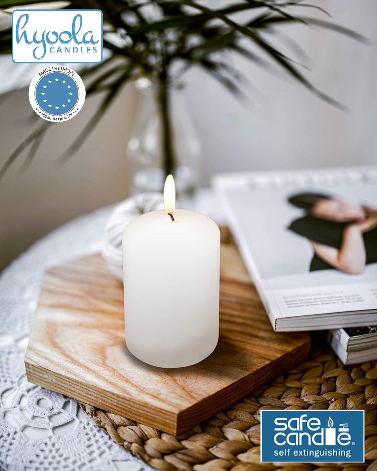 HYOOLA White Pillar Candles 2x4 Inch - 12 Pack Unscented Bulk Pillar Candles - European Made
