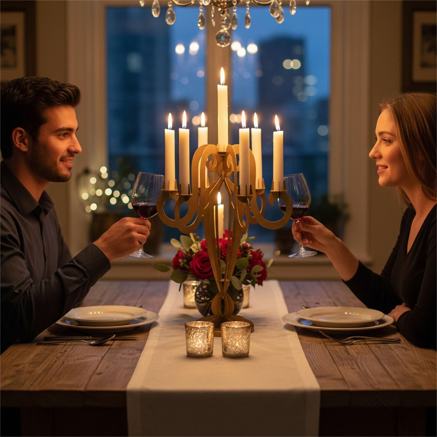 AIM & GGKK 7 Arm Gold Metal Candelabra Candle Holders – Elegant Taper Candle Holders, Classic Candlestick Holder, Decorative Candelabra Centerpiece for Table & Home Decor