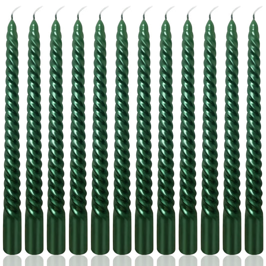 10 Inch Green Spiral Taper Candles Set for Christmas and Spring, Unscented Dripelss Candlesticks for St. Patrick's Day Holiday Party Decoration