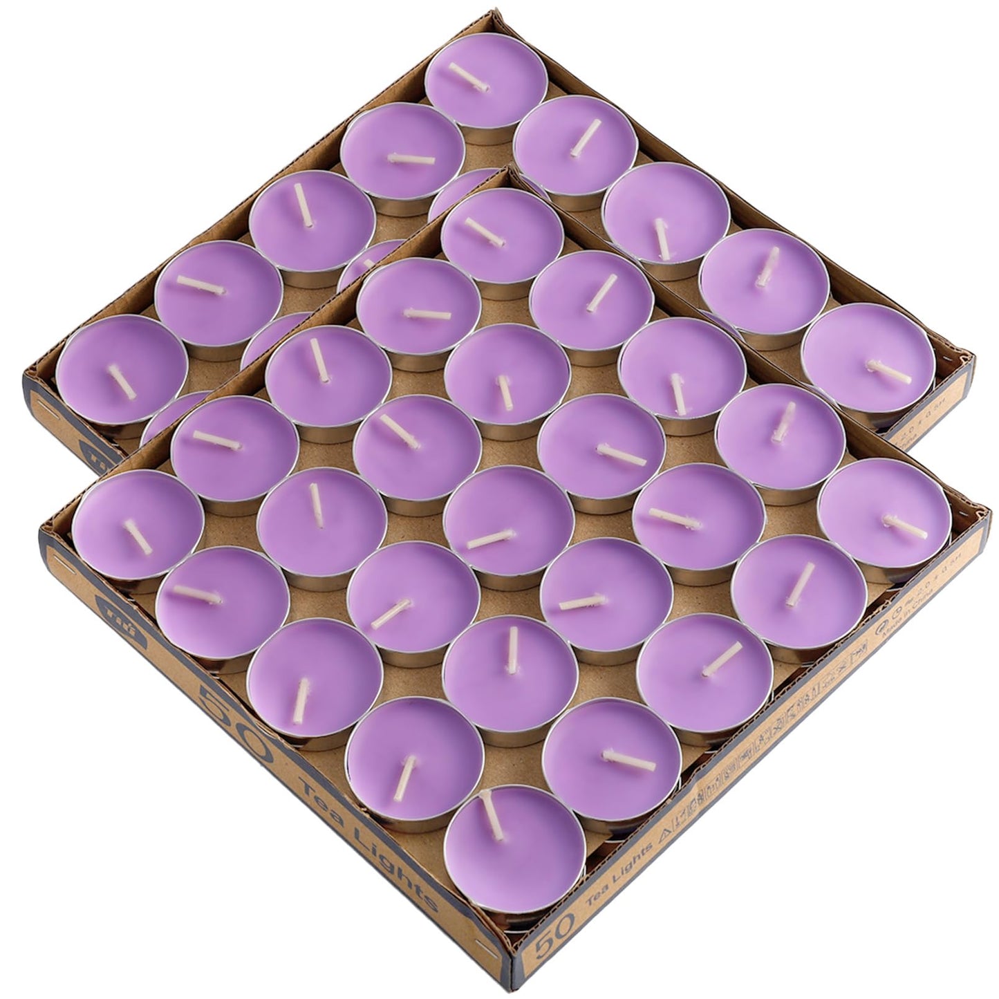 Dyrfolm 100 Pack Tea Lights - Smokeless, Unscented, Dripless & Long Lasting Mini Tealight Candles for Home, Weddings, Parties (Purple)