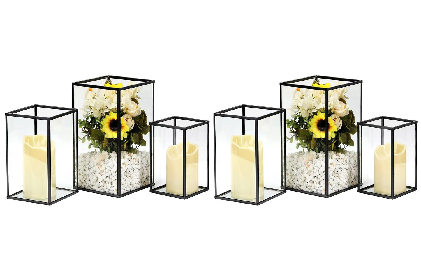 PHOSPHOR Hurricane Glass Candle Holder Set of 6 Pieces Black Hurricane Candleholders for Wedding Party Holiday Birthday Home Decor Lanter