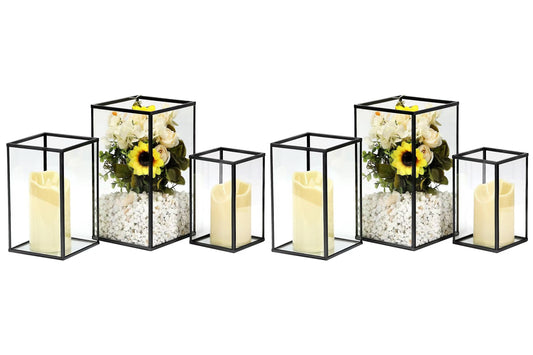 PHOSPHOR Hurricane Glass Candle Holder Set of 6 Pieces Black Hurricane Candleholders for Wedding Party Holiday Birthday Home Decor Lanter