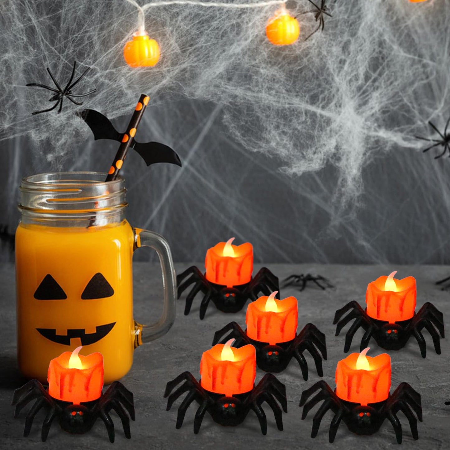 Lasumora Halloween Decorations Tea Lights Candles with 6H Timer, 6 PCS Φ 1.6" H 1.6" Battery Operated Halloween Candles Flameless LED Candle Holders Flickering Table Party Halloween Decor Indoor