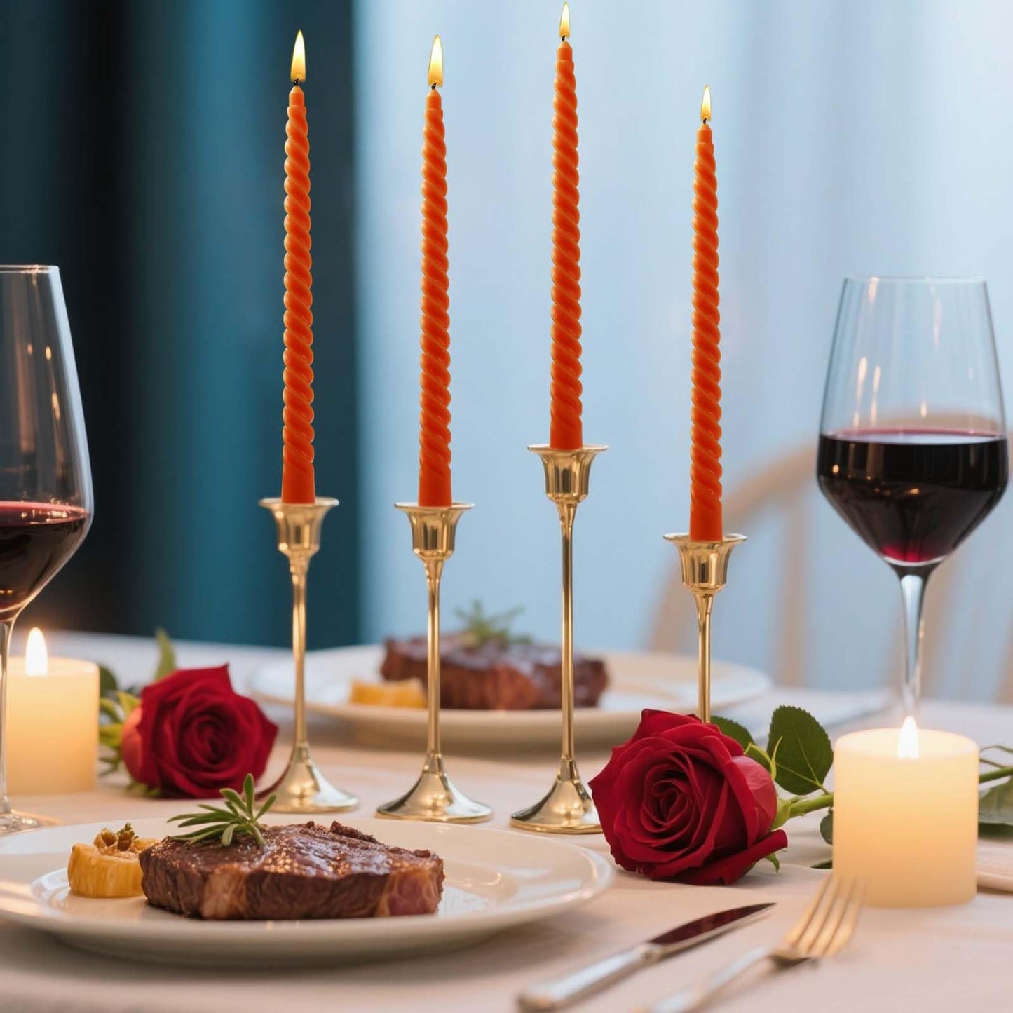 Taper Candles,10 inch-Set of 4 Metal StyleTapered Candles, Long Candle,Tall Candlesticks, Long Candle Sticks,Spiral Taper Candle,Home Dinner, Party, Wedding, Halloween (4, Orange, 10 inch)