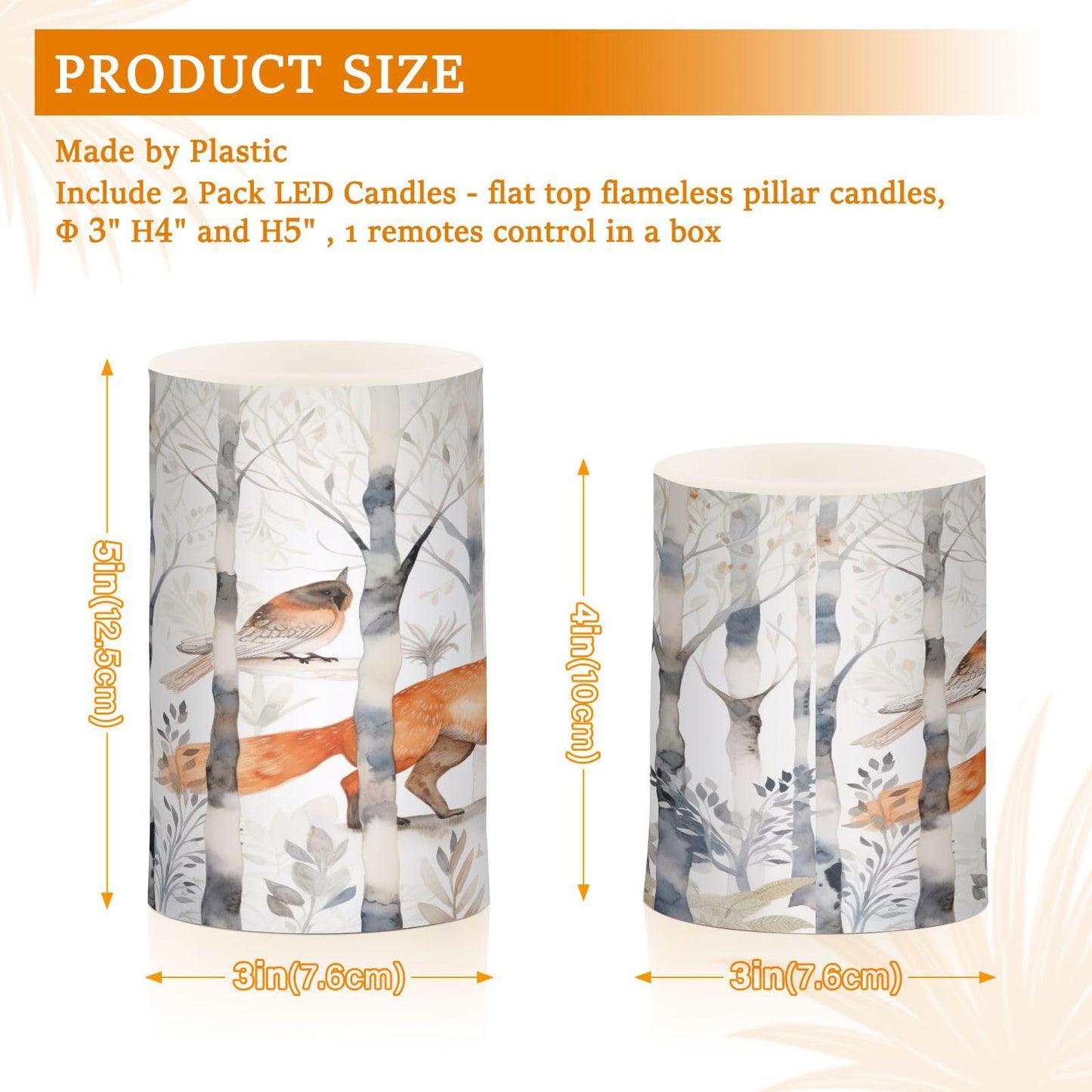 GUIJI Fox in The Woods Flameless Candles With Remote - Set of 2 Battery Operated Pillar Candles for Home Decoration, Christmas, Party