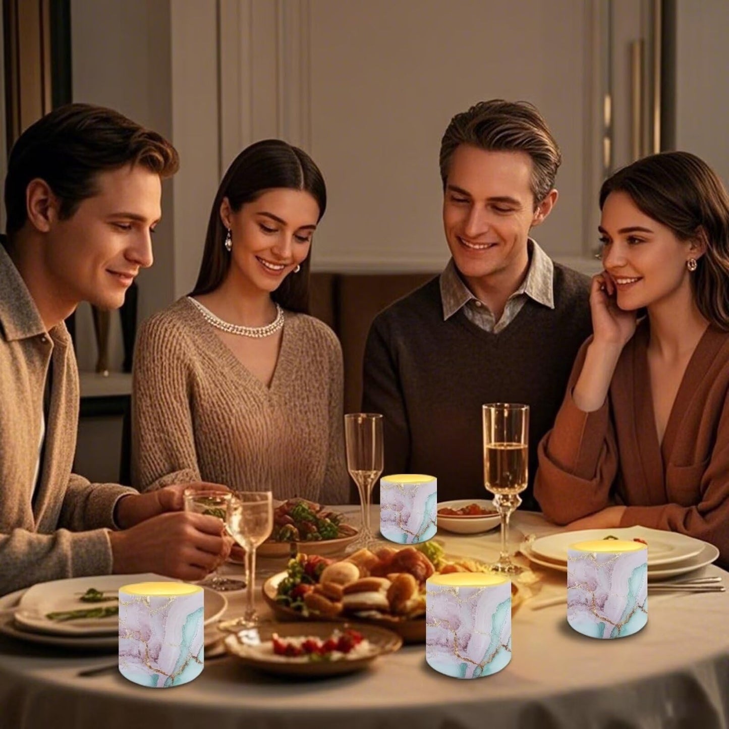 Cozeyat Sky Blue Marble Flameless Candles 4 Pack Battery Operated with Remote Control Timer LED Pillar Candles Waterproof for Indoor Outdoor Home Use